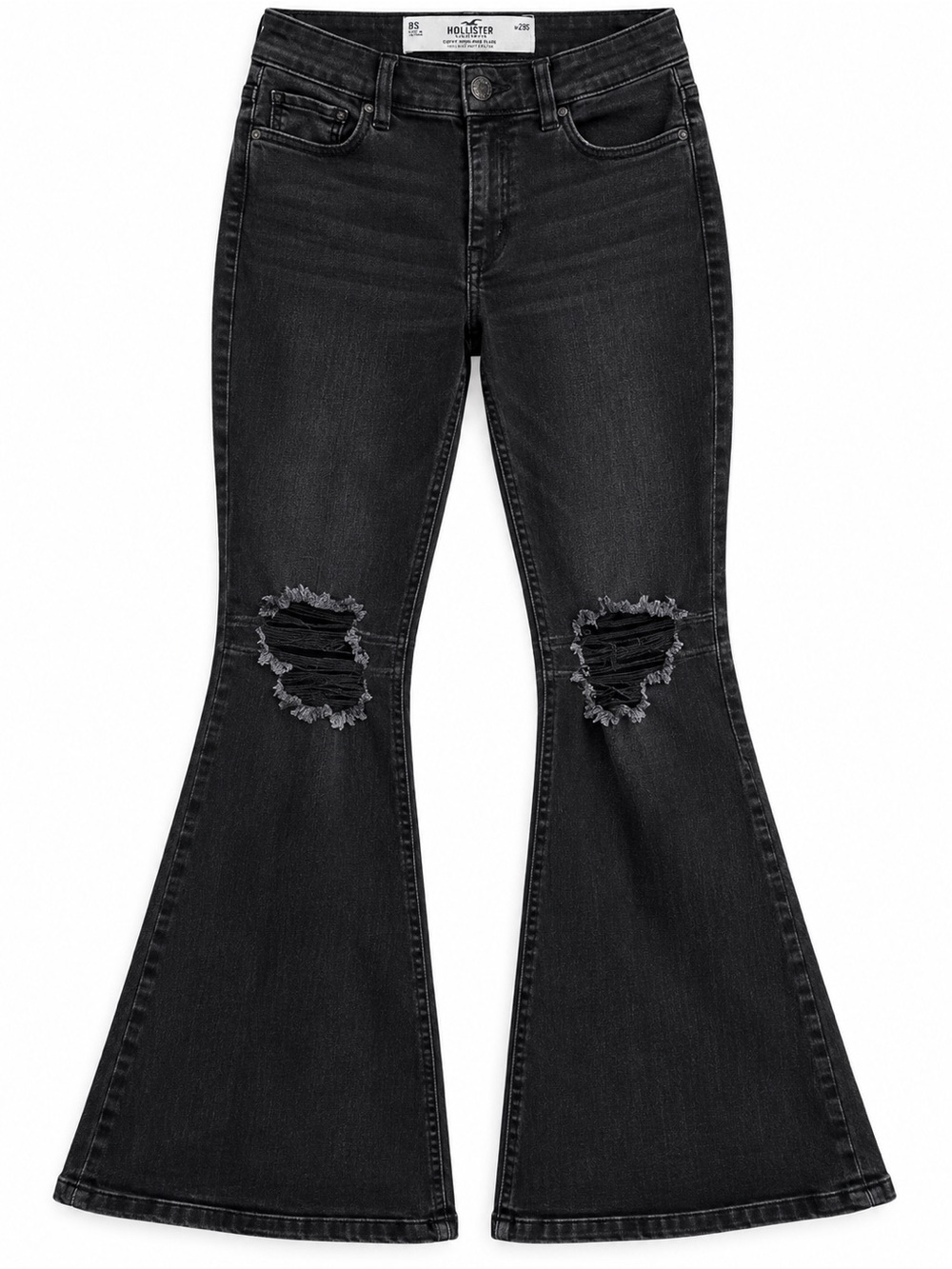 Hollister Curvy High Rise Flare Jeans Women’s 8 Short W29S Black Ripped Stretch